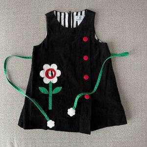 Florence Eiseman Black Dress with Flower Appliqué and Red Buttons